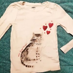 Girls long sleeve Valentine's day shirt with cat